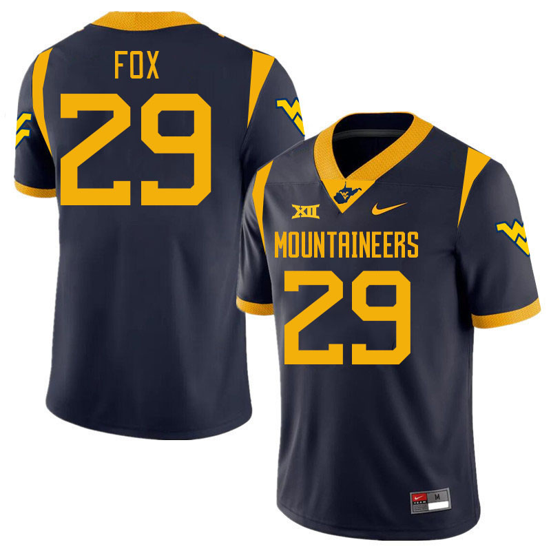 #29 Preston Fox West Virginia Mountaineers College 2024 New Uniforms Football Jerseys Stitched Sale-Navy